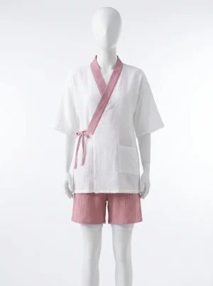 Pyjama short coton crépon kimono style japonais femme - Vue 1 - Pyjama short