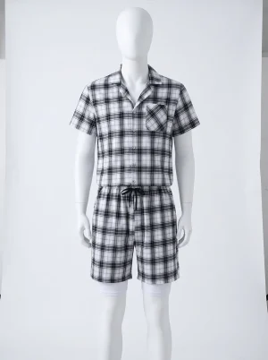 Pyjama short coton été carreaux décontracté homme - Vue 1 - Pyjama short