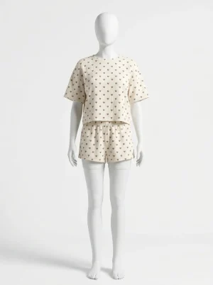 Pyjama short coton léger imprimé cœurs femme - Vue 1 - Pyjama short
