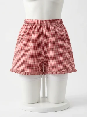 Pyjama short coton volanté carreaux vintage femme - Vue 1 - Pyjama short