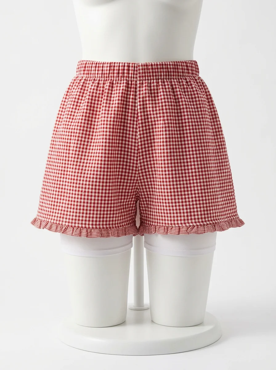 Pyjama short coton volanté carreaux vintage femme - Vue 1 - Pyjama short