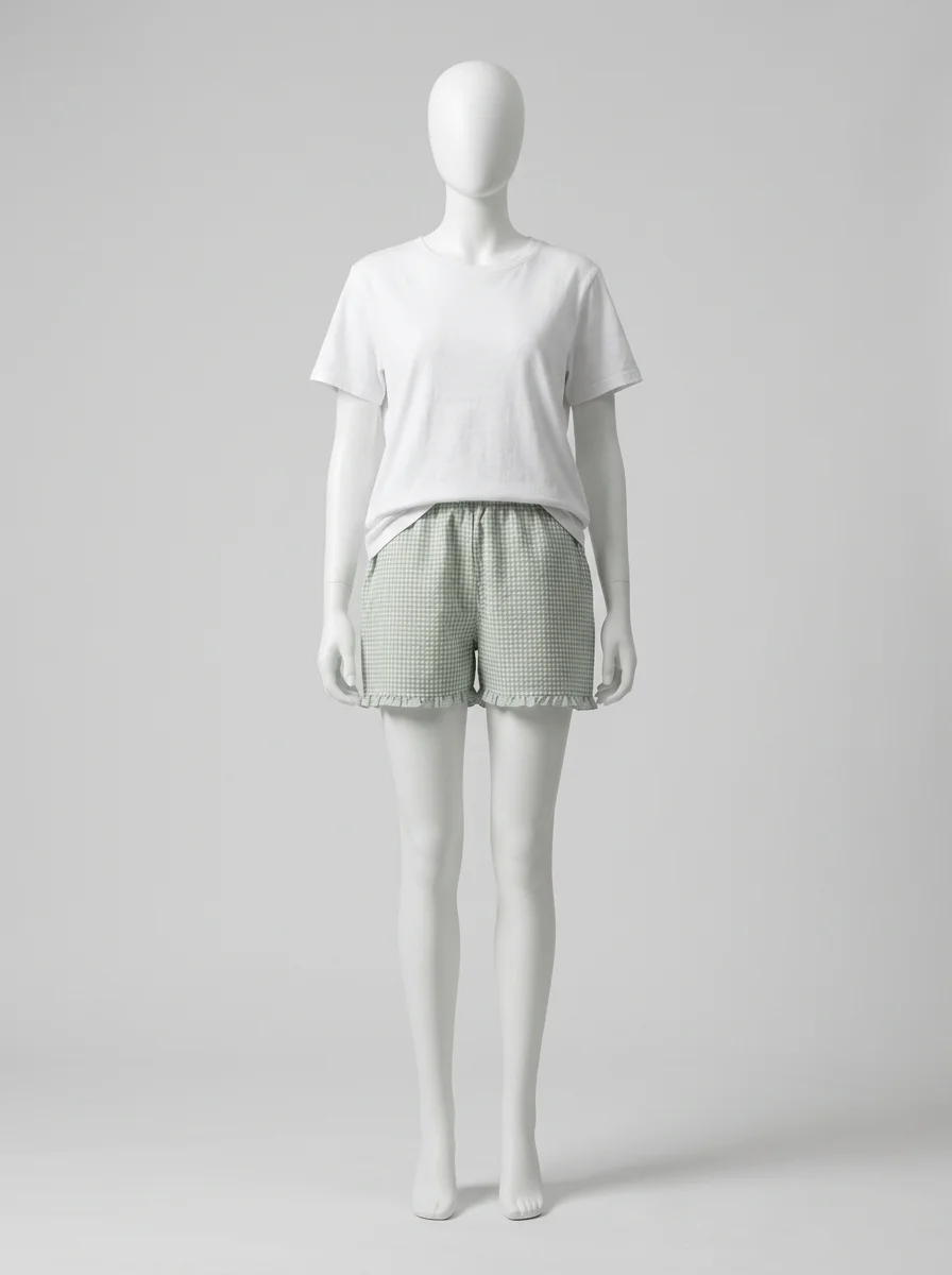 Pyjama short coton volanté carreaux vintage femme - Vue 10 - Pyjama short