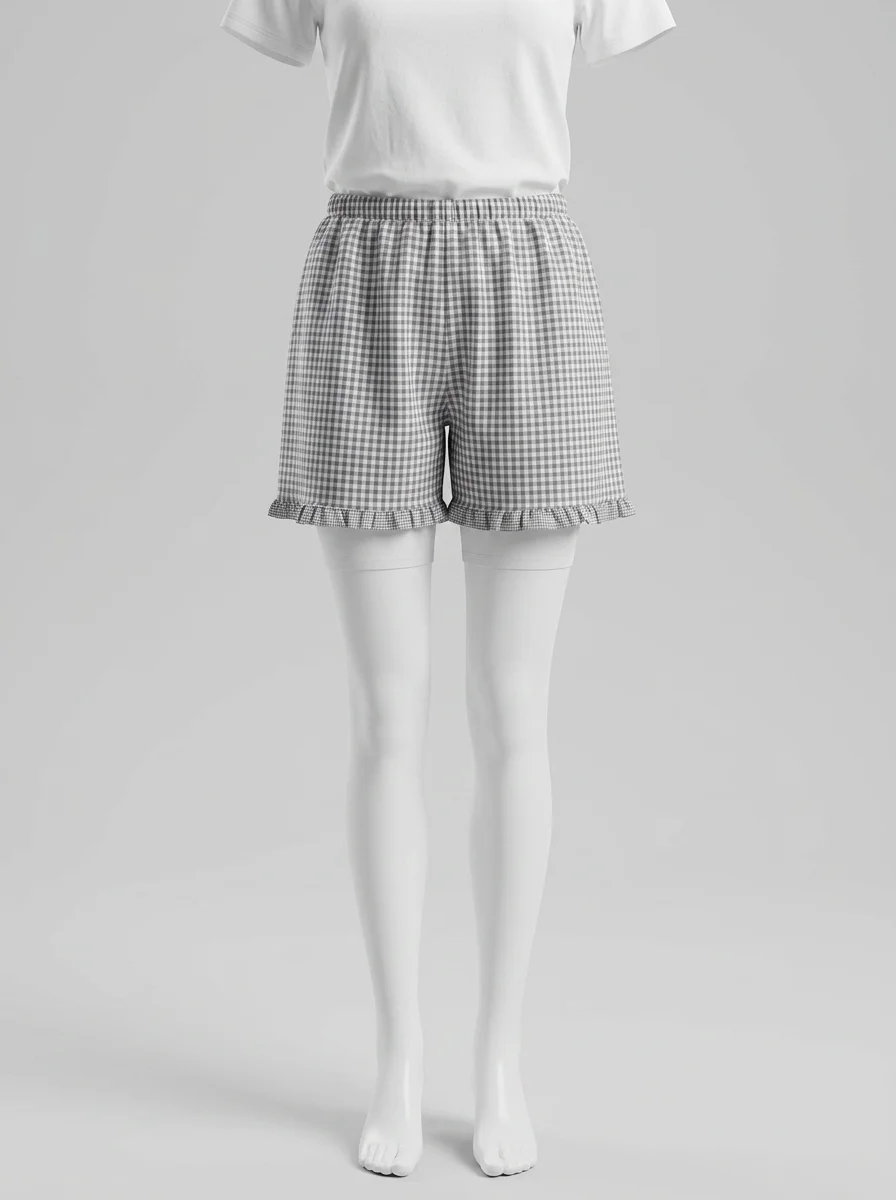 Pyjama short coton volanté carreaux vintage femme - Vue 13 - Pyjama short