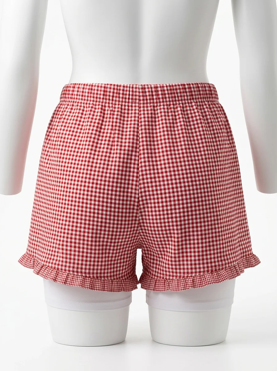Pyjama short coton volanté carreaux vintage femme - Vue 3 - Pyjama short