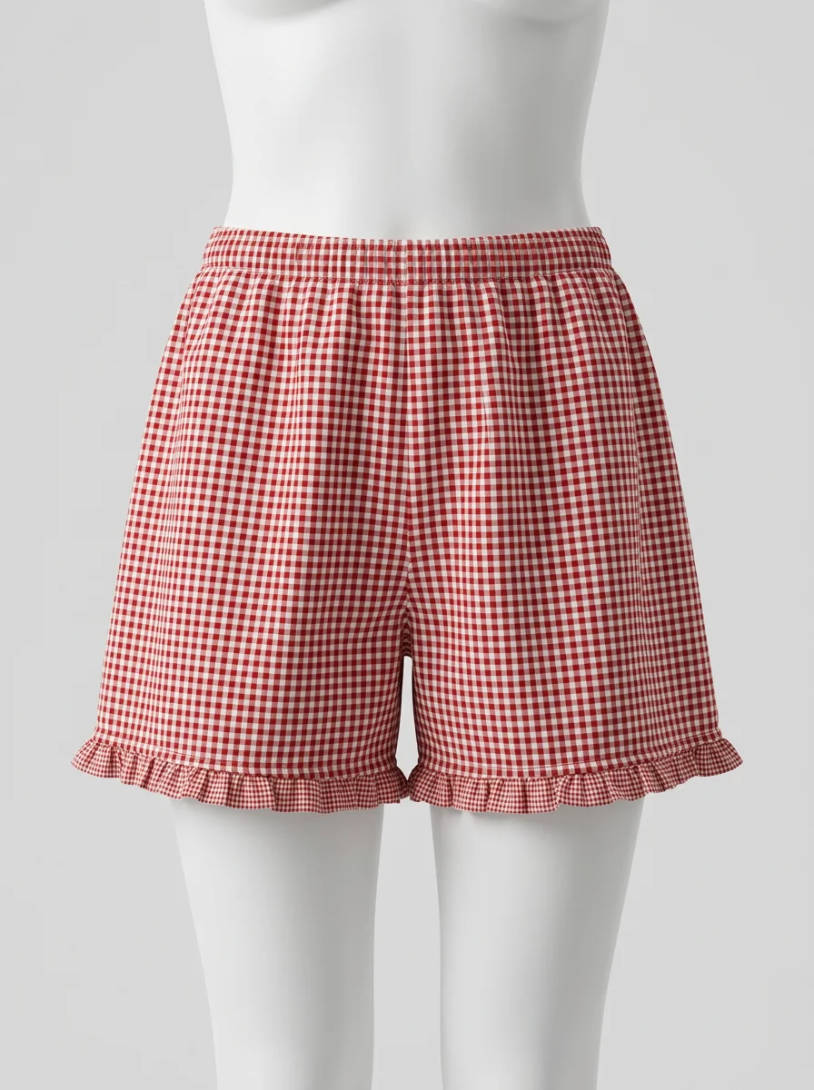 Pyjama short coton volanté carreaux vintage femme - Vue 6 - Pyjama short