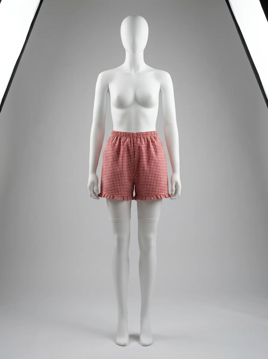 Pyjama short coton volanté carreaux vintage femme - Vue 7 - Pyjama short