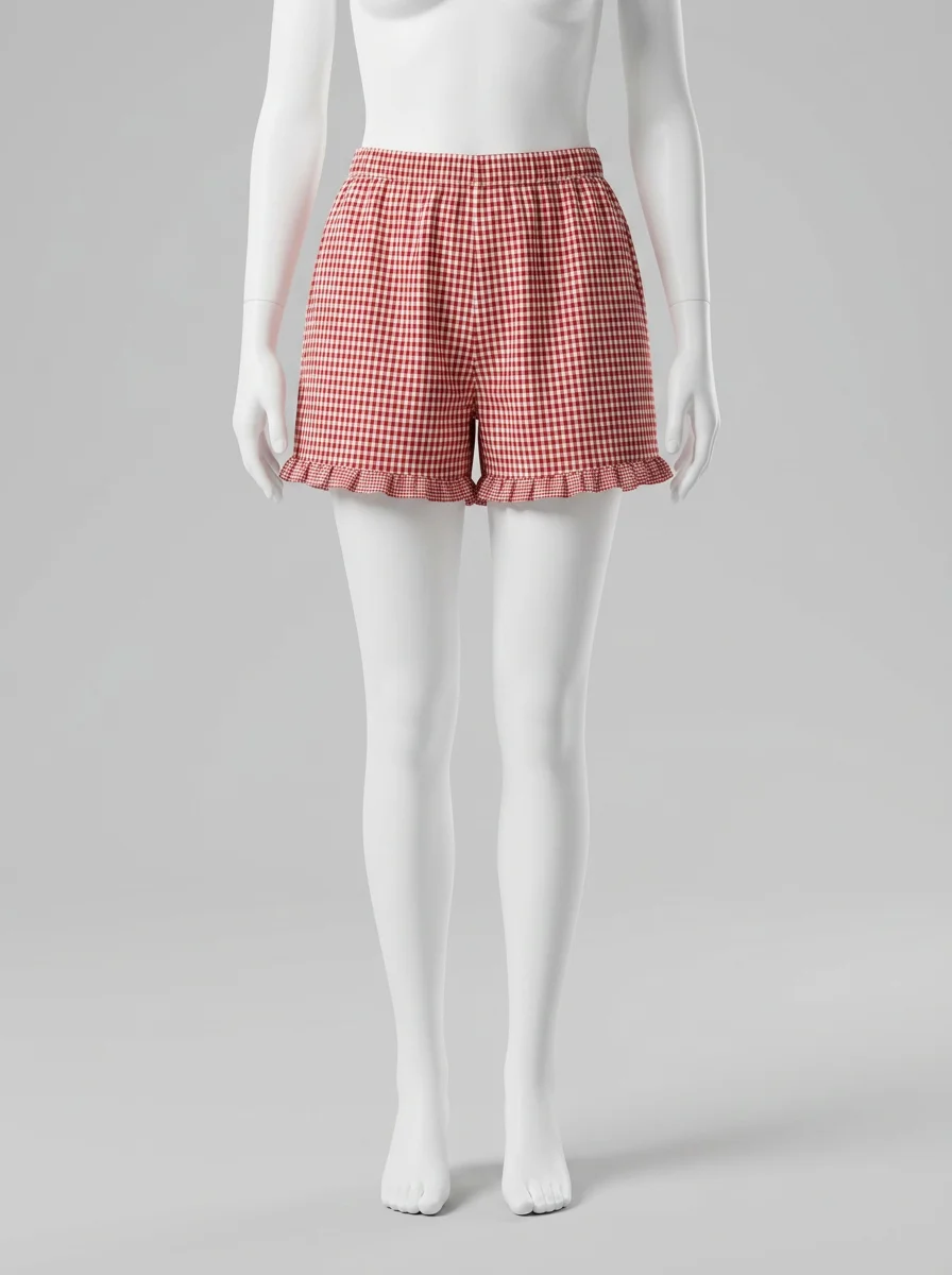 Pyjama short coton volanté carreaux vintage femme - Vue 8 - Pyjama short