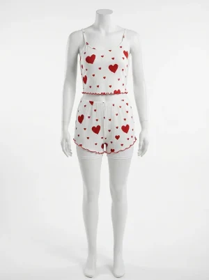 Pyjama short débardeur femme imprimé cœurs décontracté - Vue 1 - Pyjama short