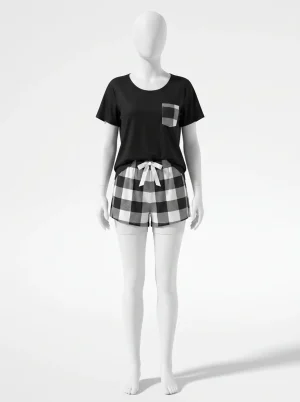 Pyjama short femme imprimé alpaga décontracté carreaux - Vue 1 - Pyjama short