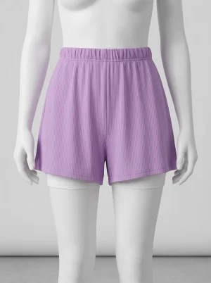 Pyjama short maille côtelée taille haute femme lounge - Vue 1 - Pyjama short