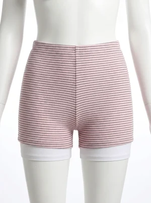 Pyjama short maille gaufrée femme rayé slim fit - Vue 1 - Pyjama short