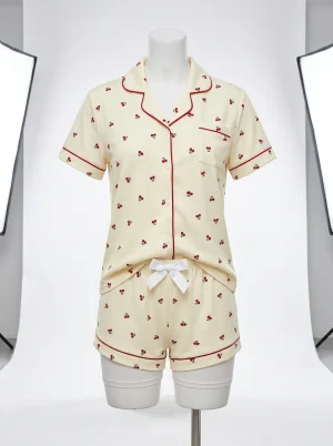 Pyjama short maille texturée femme imprimé fruité été - Vue 1 - Pyjama short