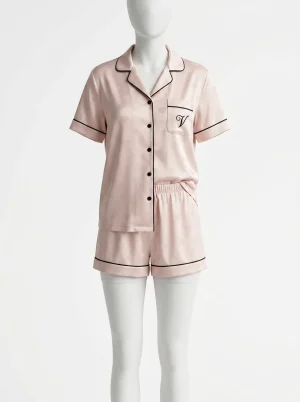 Pyjama short nylon soyeux été élégant femme - Vue 1 - Pyjama short