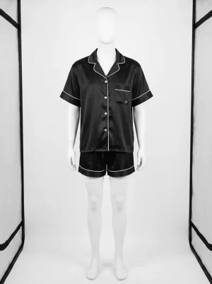 Pyjama short rayon soie satiné rayé élégant femme - Vue 1 - Pyjama short