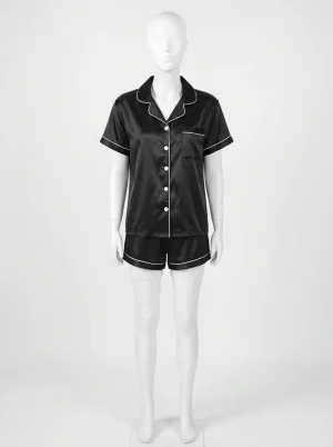 Pyjama short satiné boutonné femme élégant - Vue 1 - Pyjama short