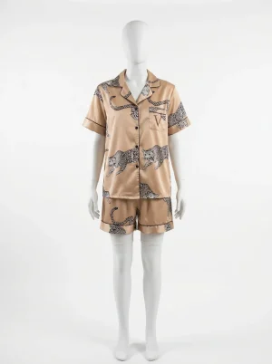 Pyjama short satiné femme élégant chemise loungewear - Vue 1 - Pyjama short