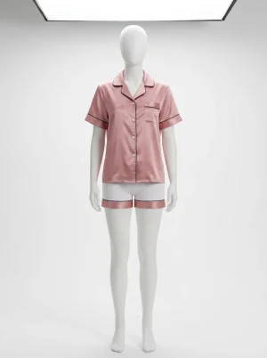 Pyjama short satiné femme élégant ensemble nuit boutonné - Vue 1 - Pyjama short