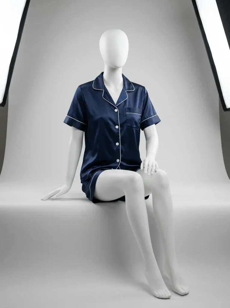 Pyjama short satiné femme élégant ensemble nuit boutonné - Vue 7 - Pyjama short