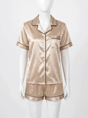 Pyjama short satiné femme élégant manches courtes - Vue 1 - Pyjama short