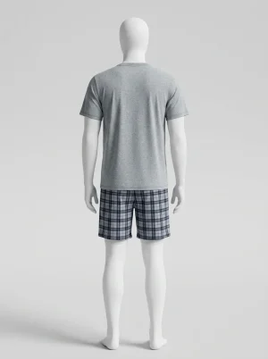 Pyjama short satiné homme décontracté ensemble nuit - Vue 1 - Pyjama short