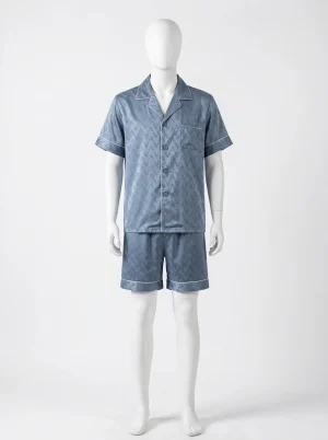 Pyjama short soie glacée homme jacquard chic été - Vue 1 - Pyjama short