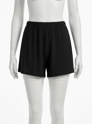 Pyjama short tricot côtelé taille haute lounge femme - Vue 1 - Pyjama short